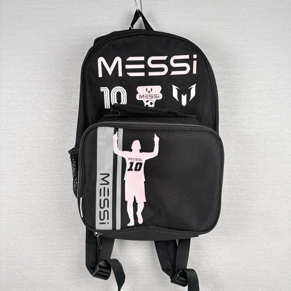 Messi Kids 16" Backpack with Lunch Box Black & Pink NEW